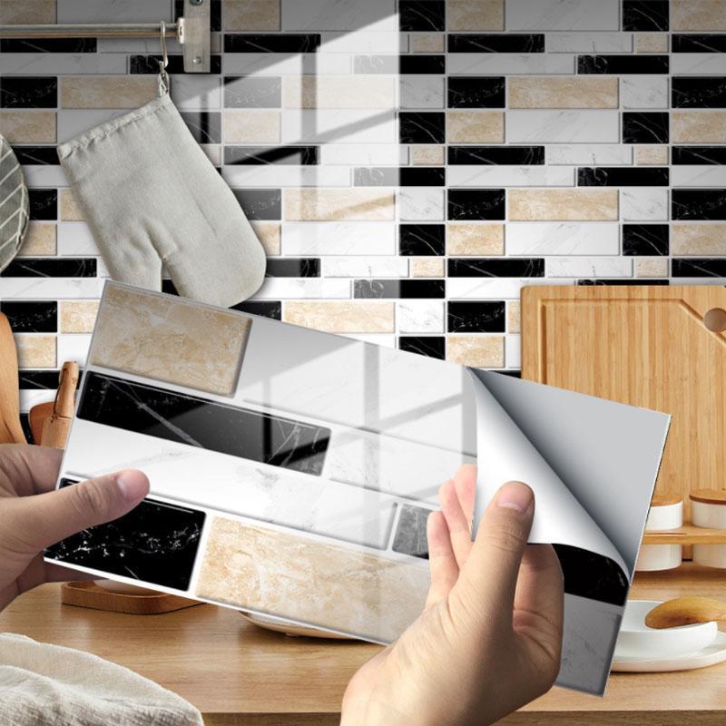 "Självhäftande 3D kakeldekor, värmebeständig, vattenavvisande, snygg modern design för elegant heminredning."