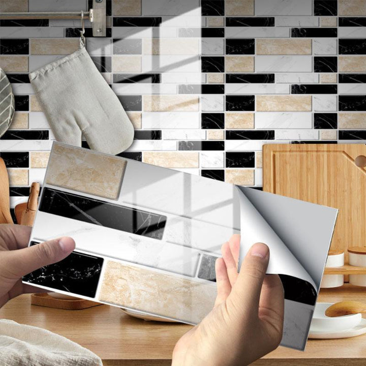 "Självhäftande 3D kakeldekor, värmebeständig, vattenavvisande, snygg modern design för elegant heminredning."