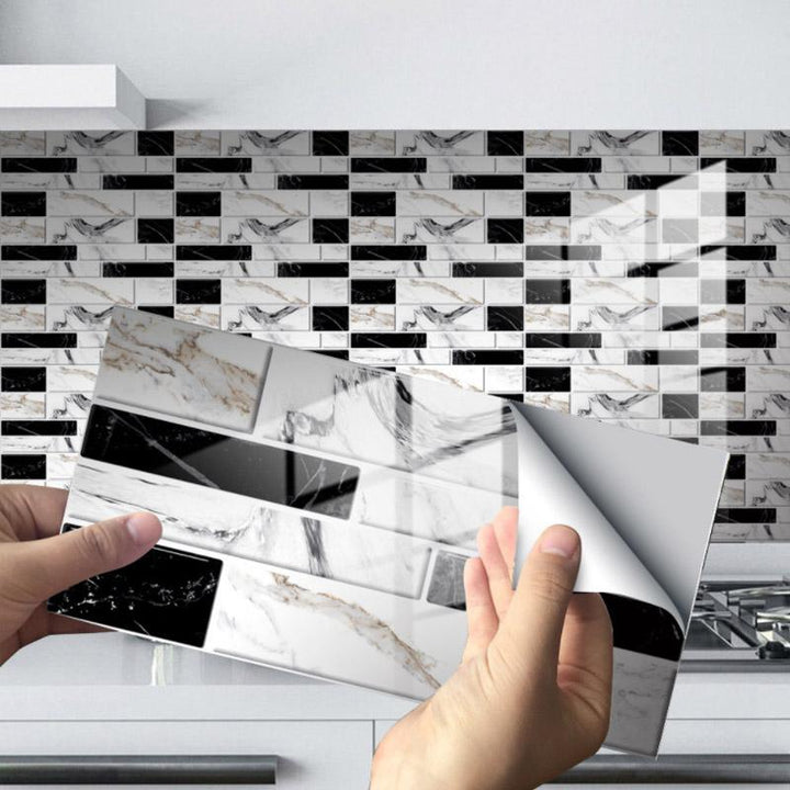 "Självhäftande 3D kakeldekor, värmebeständig, vattenavvisande, snygg modern design för elegant heminredning."