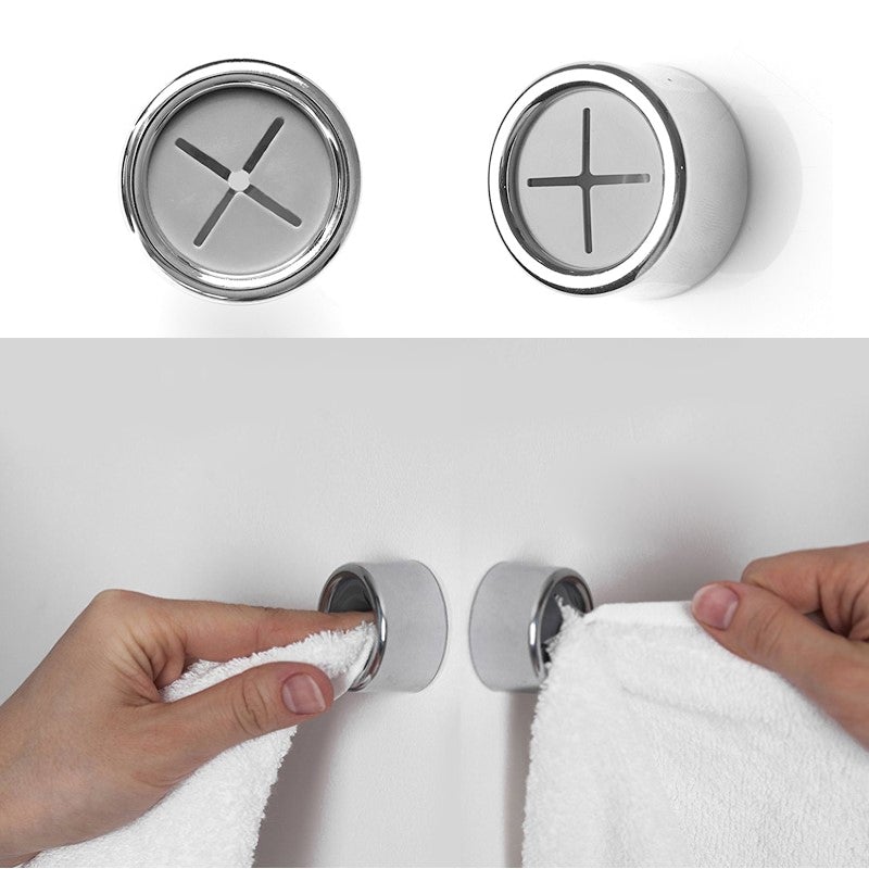 "Självhäftande handduksställ för badrum, rund design i vit ABS och PVC, säker enkel installation utan borrning"