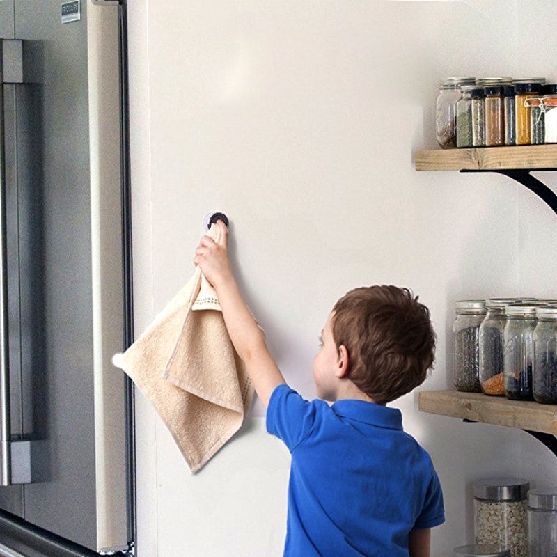 "Självhäftande handduksställ för badrum, rund design i vit ABS och PVC, säker enkel installation utan borrning"