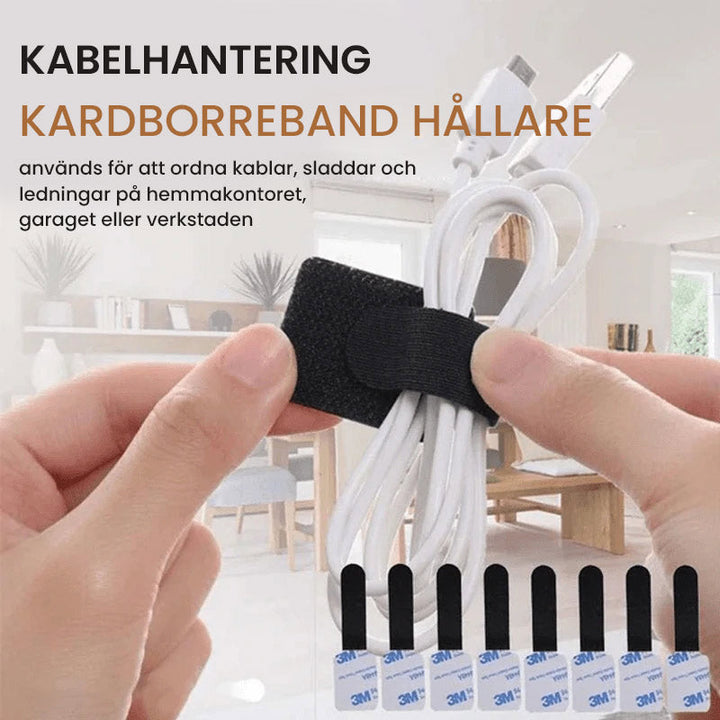 "Självhäftande kardborrebandsförslutning för kablar, svart nylon, lättanvänd och justerbar, gör skrivbordet organiserat."