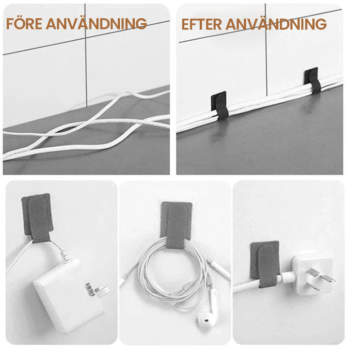 "Självhäftande kardborrebandsförslutning för kablar, svart nylon, lättanvänd och justerbar, gör skrivbordet organiserat."