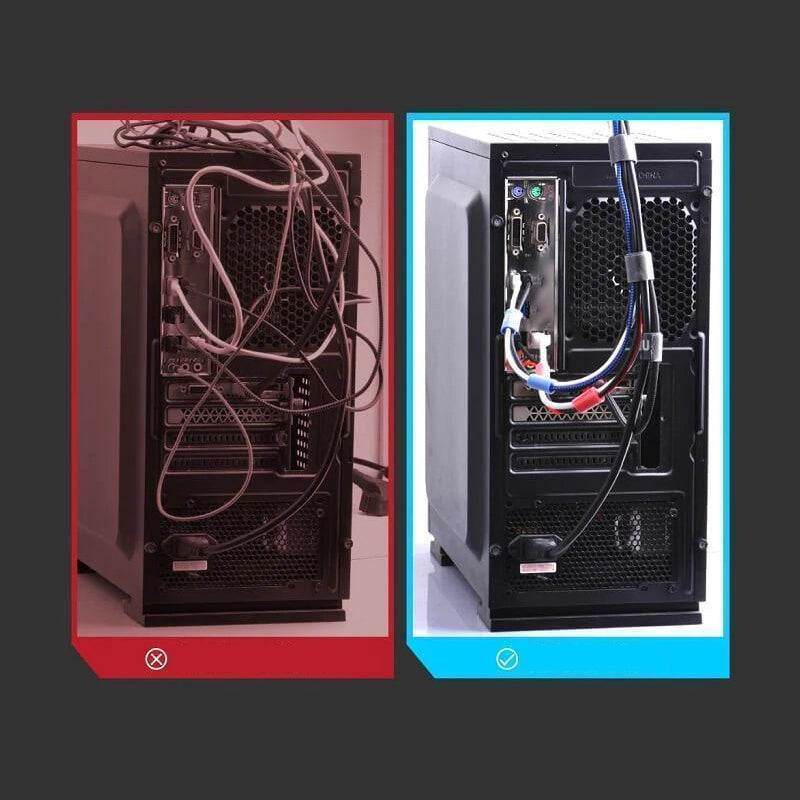 "Självhäftande nylon kablageband i olika färger för kabelhantering och organisering i hem och kontor, justerbar längd."