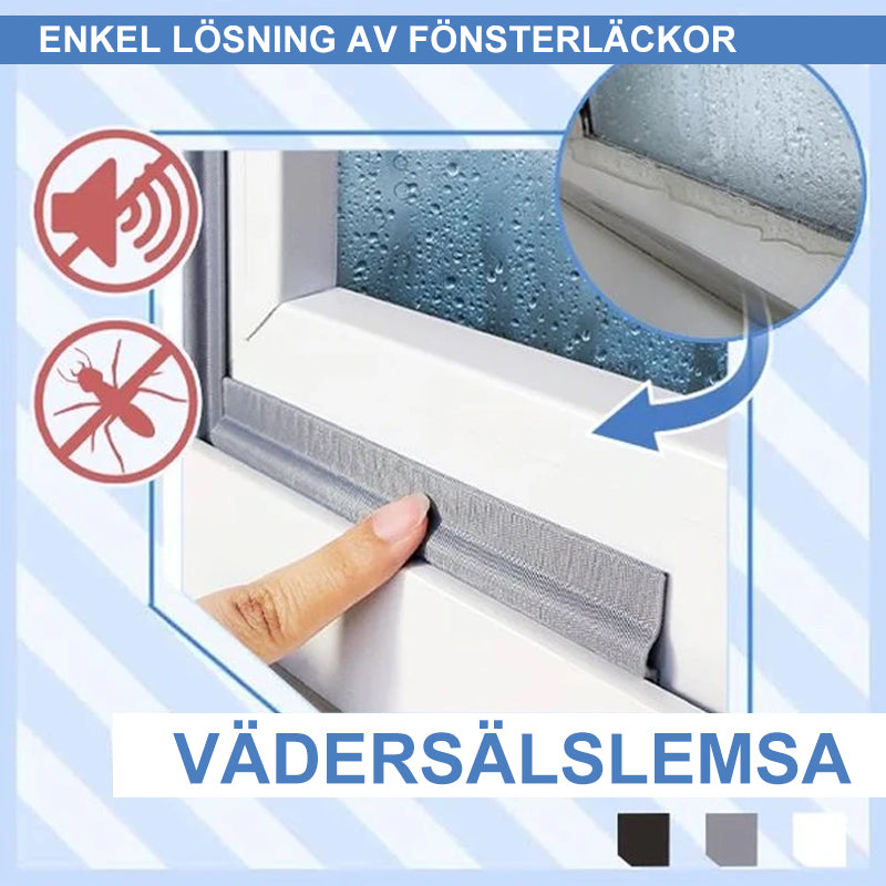 "Självhäftande vädertätningslist för dörrar och fönster, vit, ljudisolering, damm- och insektsblockerande i användning."
