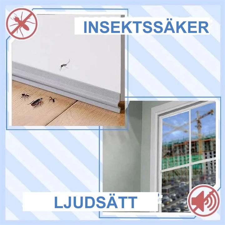 "Självhäftande vädertätningslist för dörrar och fönster, vit, ljudisolering, damm- och insektsblockerande i användning."