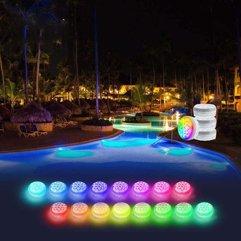 "Självhäftande vattentät LED-poollampa med 16 färger, rund design, RGB-belysning för fest dekor och lugn atmosfär."