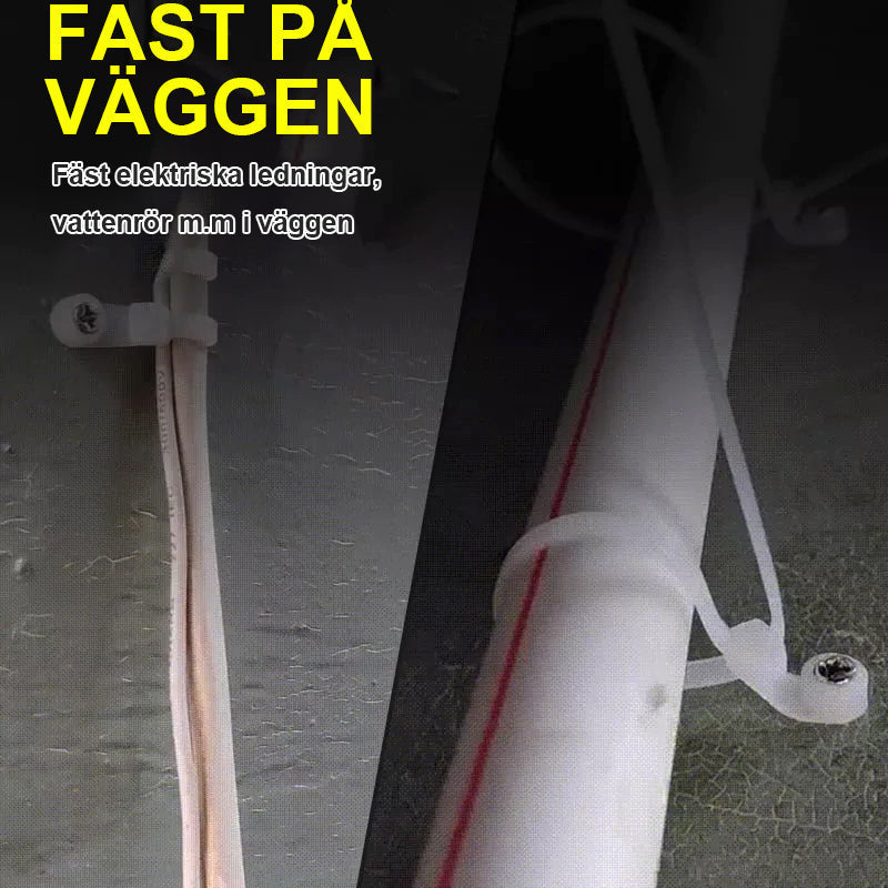 "Självlåsande buntband nylon 250 pack med skruvhål, svart och vit, för fastsättning av kablar och rör i olika miljöer."