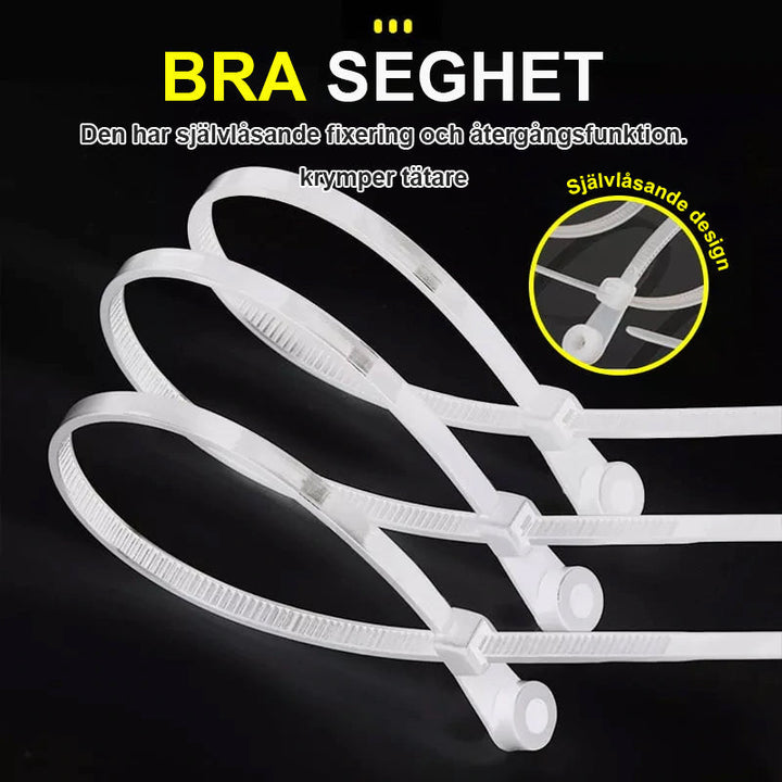 "Självlåsande buntband nylon 250 pack med skruvhål, svart och vit, för fastsättning av kablar och rör i olika miljöer."