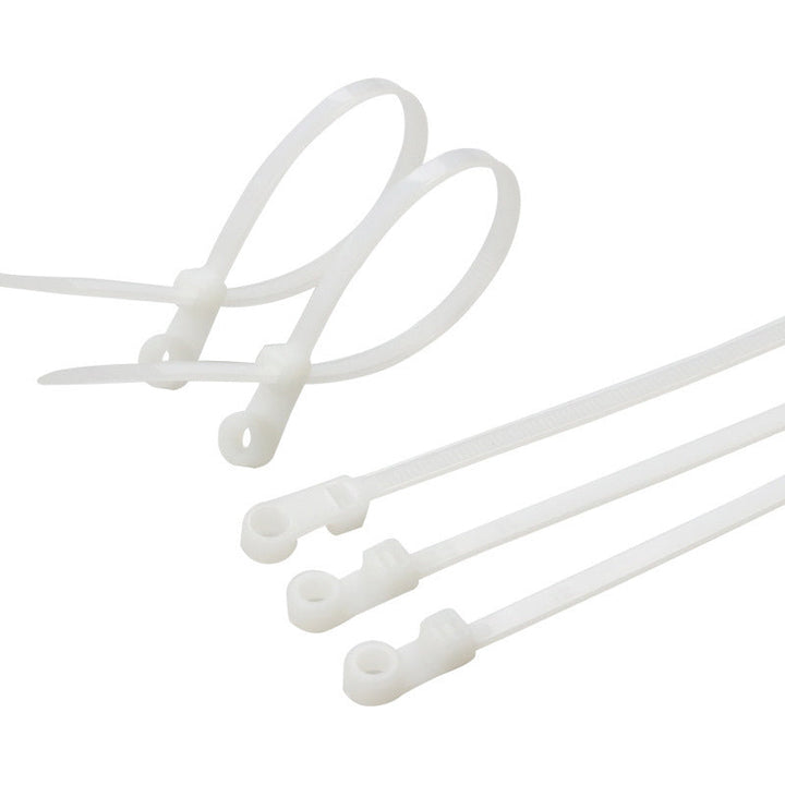 "Självlåsande buntband nylon 250 pack med skruvhål, svart och vit, för fastsättning av kablar och rör i olika miljöer."