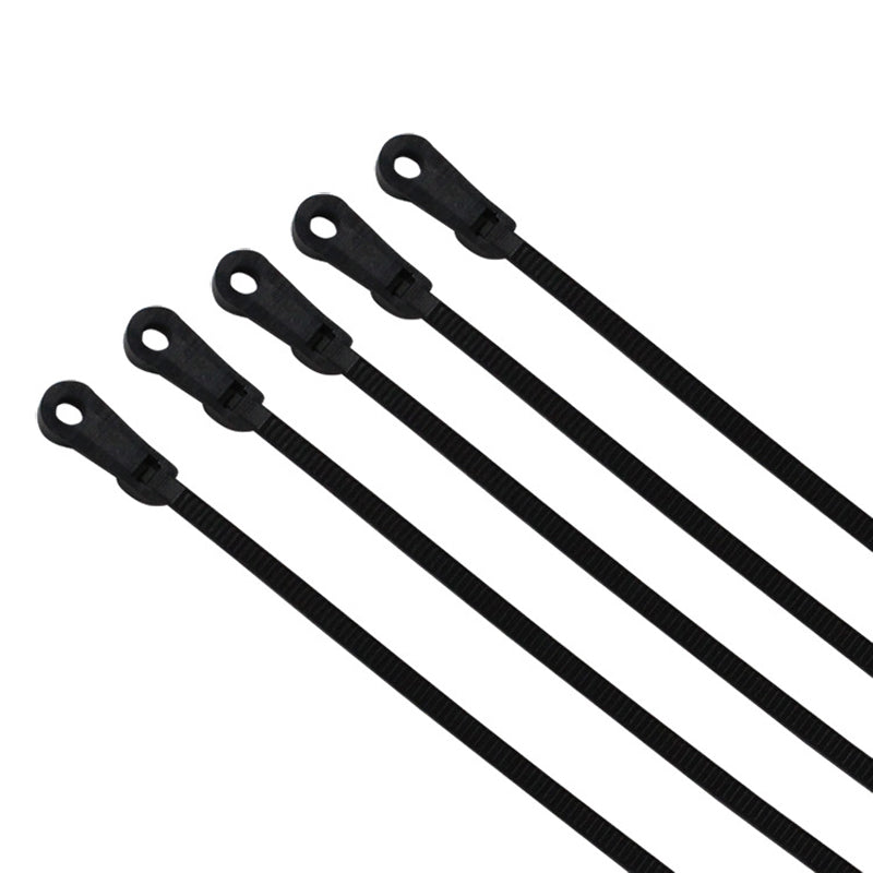 "Självlåsande buntband nylon 250 pack med skruvhål, svart och vit, för fastsättning av kablar och rör i olika miljöer."