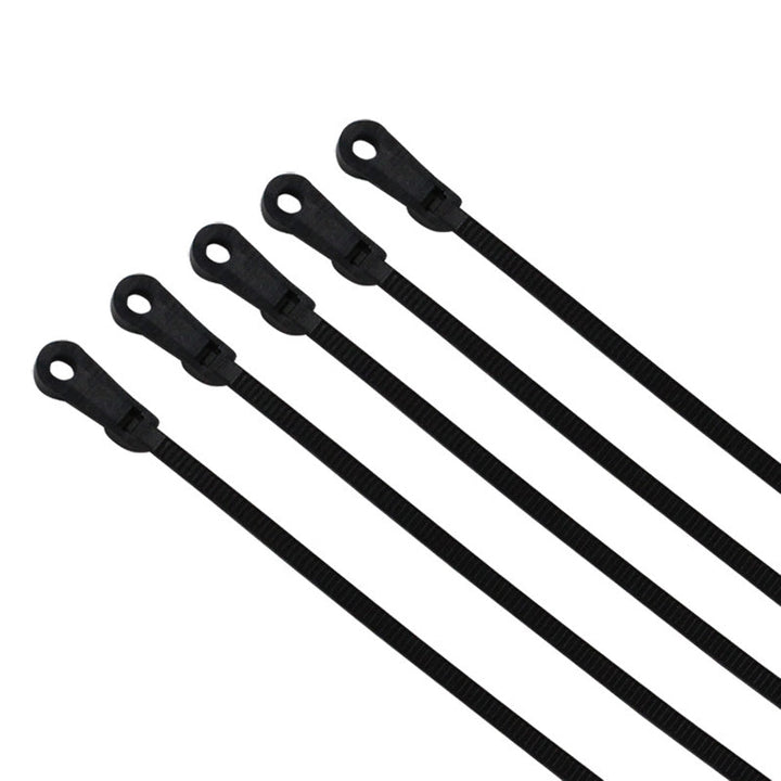 "Självlåsande buntband nylon 250 pack med skruvhål, svart och vit, för fastsättning av kablar och rör i olika miljöer."