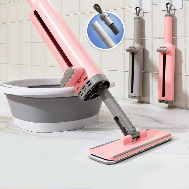 "Självpressande minimopp i kompakt design, rosa, grå eller vit, med mikrofiber för effektiv våt och torr städning."