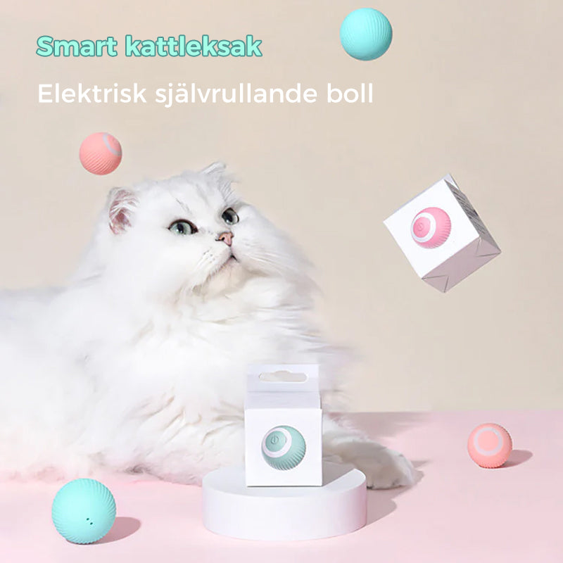 "Självrullande interaktiv kattboll i blått, rosa - Håller katten aktiv med automatisk rullning och blinkande ljus."