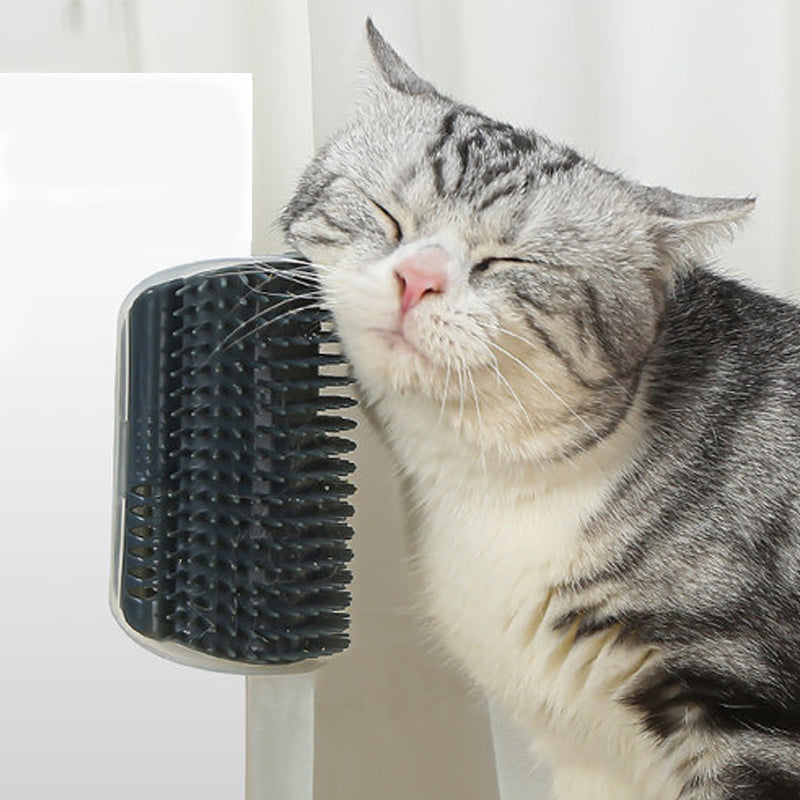 "Självvårdande kattborste för massage, trimning. Grå plastborste med mjuka borst, perfekt för kattens hörnupplevelse."
