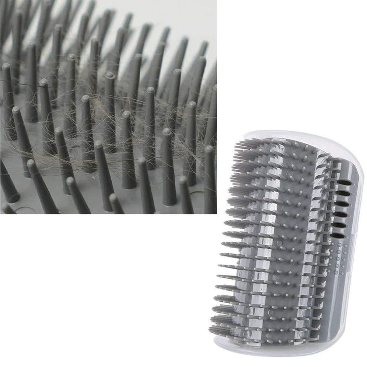 "Självvårdande kattborste för massage, trimning. Grå plastborste med mjuka borst, perfekt för kattens hörnupplevelse."