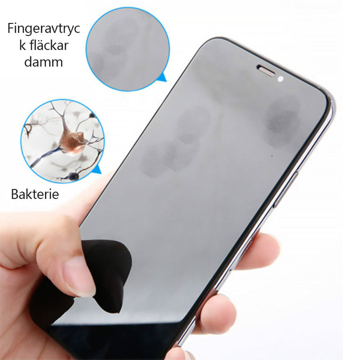 "Skärmrengöringsflaska med blått mikrofibermaterial, bärbar design för rengöring av elektroniska skärmar effektivt."