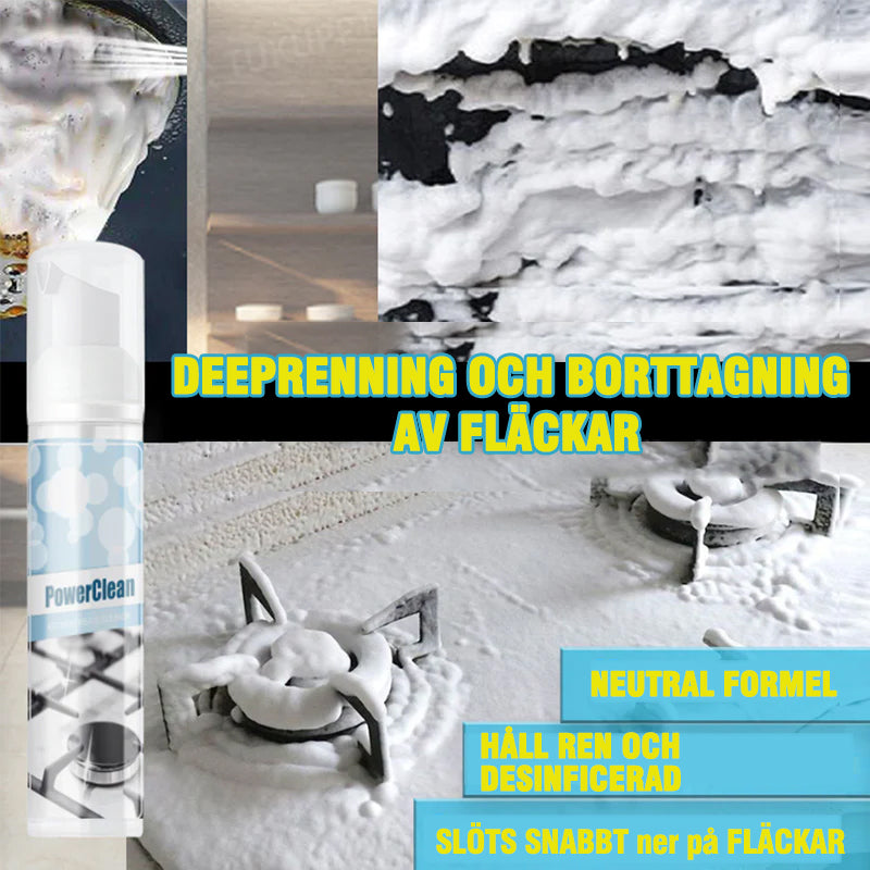 "Skummande rengöringsmedel för kökstvätt, grön flytande lösning i sprayflaska. Effektivt mot fett och fläckar."