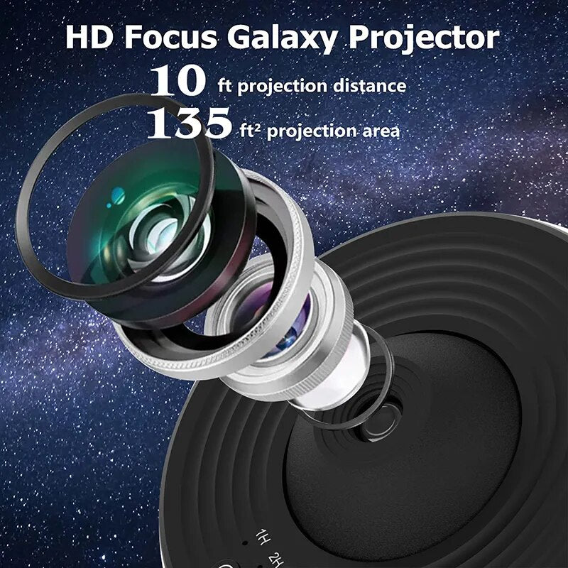 "SkyFlick Stjärnprojektor för hemmet, projicera 13 galaxer i HD, rund form, stämningsfull belysning i svart och vit."