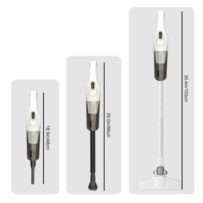 Sladdlös handdammsugare, vit/svart, för hem och bil, lätt och ergonomisk design för snabb städning av svåråtkomliga områden.