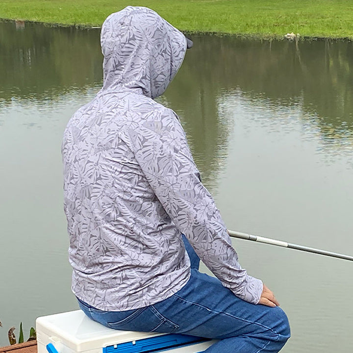 "Slitstark herrfiskskjorta med UPF50+ skydd, snabbtorkande lätt material för komfort vid fiske och utomhusaktiviteter."