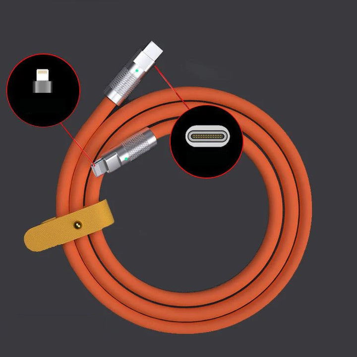 "Slitstark USB C-kabel i zinklegering för snabbladdning; robust design, flera färger, passar för Type-C enheter."
