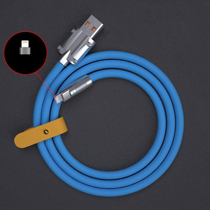 "Slitstark USB C-kabel i zinklegering för snabbladdning; robust design, flera färger, passar för Type-C enheter."