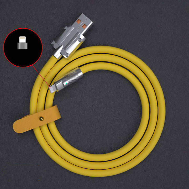 "Slitstark USB C-kabel i zinklegering för snabbladdning; robust design, flera färger, passar för Type-C enheter."