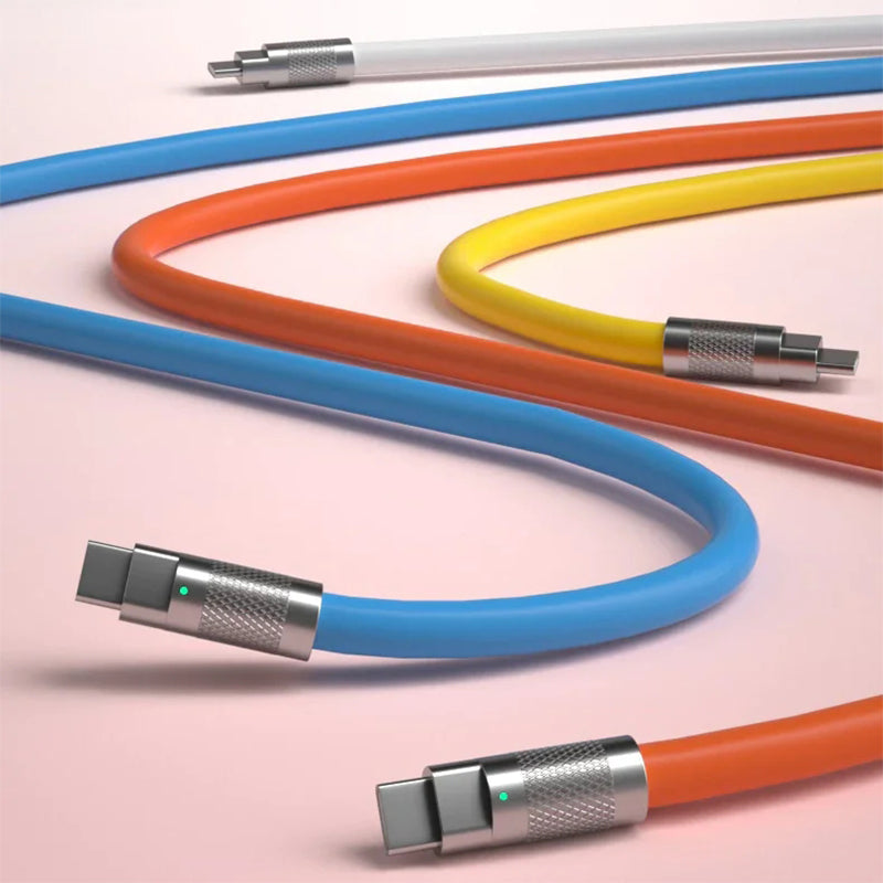 "Slitstark USB C-kabel i zinklegering för snabbladdning; robust design, flera färger, passar för Type-C enheter."