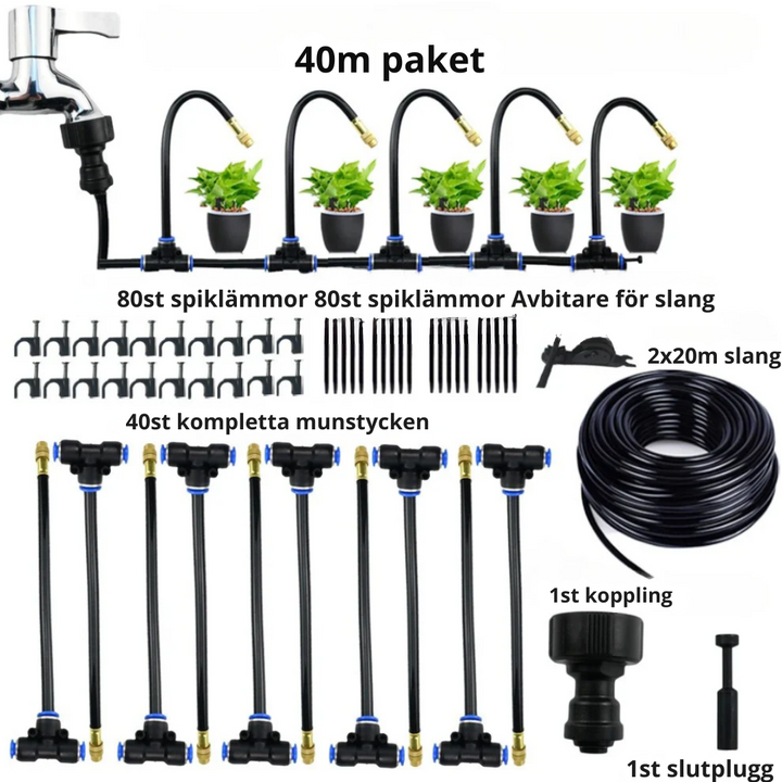 "Smart bevattningssystem med automatisk timer, enkel installation, robust design för effektiv trädgårdsbevattning."