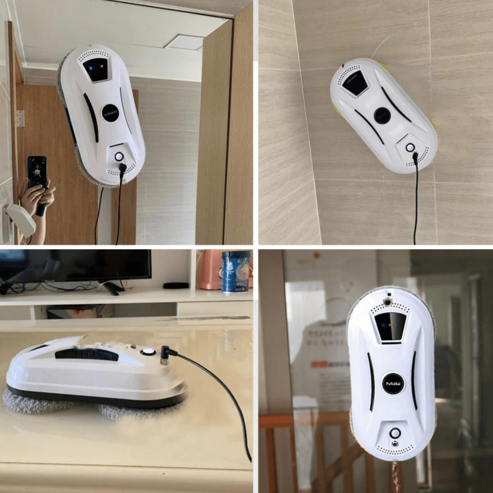 "Smart fönsterputsrobot i modern design rengör fönster automatiskt, enkel användning för hem och kontor."