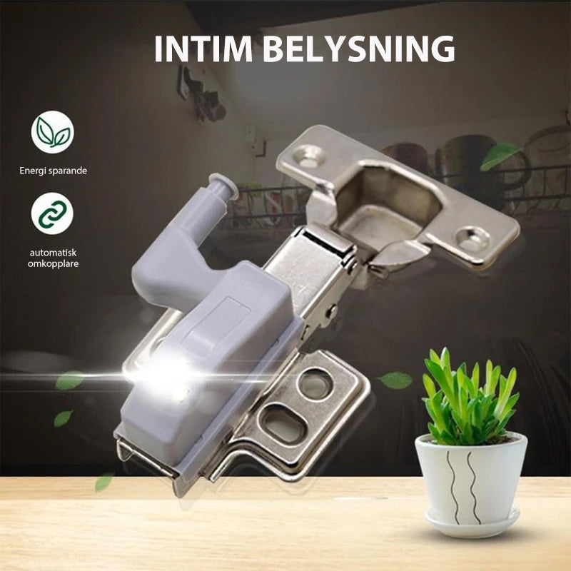 "Smart skåpsensor LED-ljus för automatisk belysning, kompakt design, installationsbild med robust ABS-material."