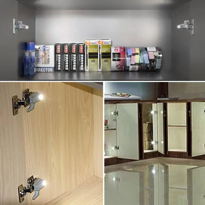 "Smart skåpsensor LED-ljus för automatisk belysning, kompakt design, installationsbild med robust ABS-material."