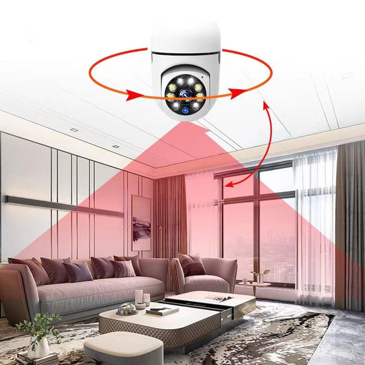 "Smart WiFi HD-kamera med humanoid-detektion, vit design, 360° vy, säkerhetsteknologi för hem och företag."