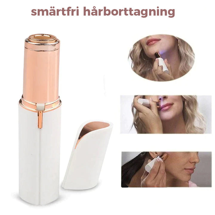 "Smärtfri ansiktsepilator i elegant läppstiftsdesign, perfekt för diskret hårborttagning, USB-laddning, bärbar."
