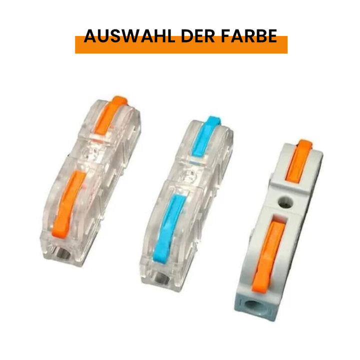 "Snabbkopplingsterminal med flamskydd, verktygslös och kompakt design i grå och transparenta nyanser, 3,9x0,8x1,8 cm."