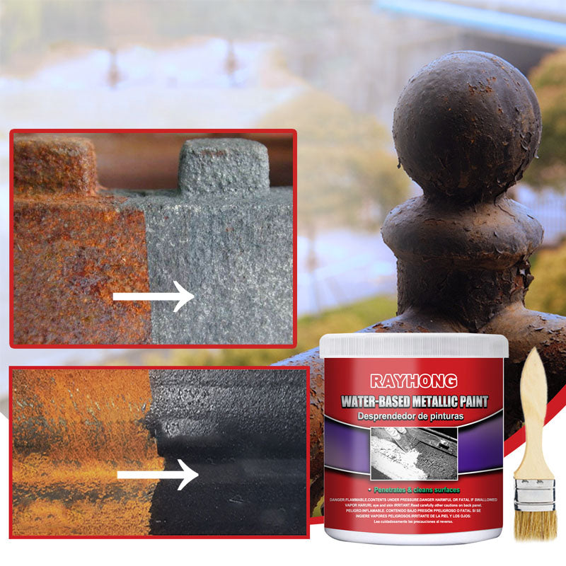 "Snabbtorkande vattenbaserad primer för bilchassi, omvandlar och skyddar mot rost, bild visar brun flaska och textur."