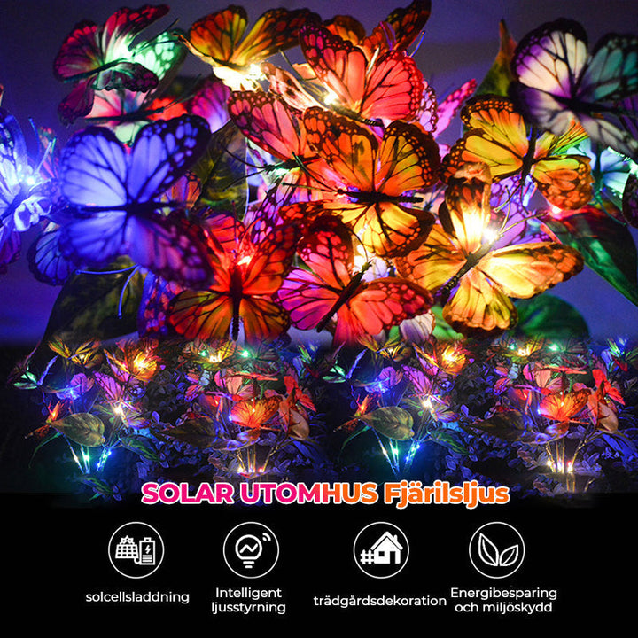 "Solcell LED fjärilsträdgårdslampa, 2-pack, realistiska fjärilar, färgglada ljus, IP65, utomhusdekoration, energisnål"