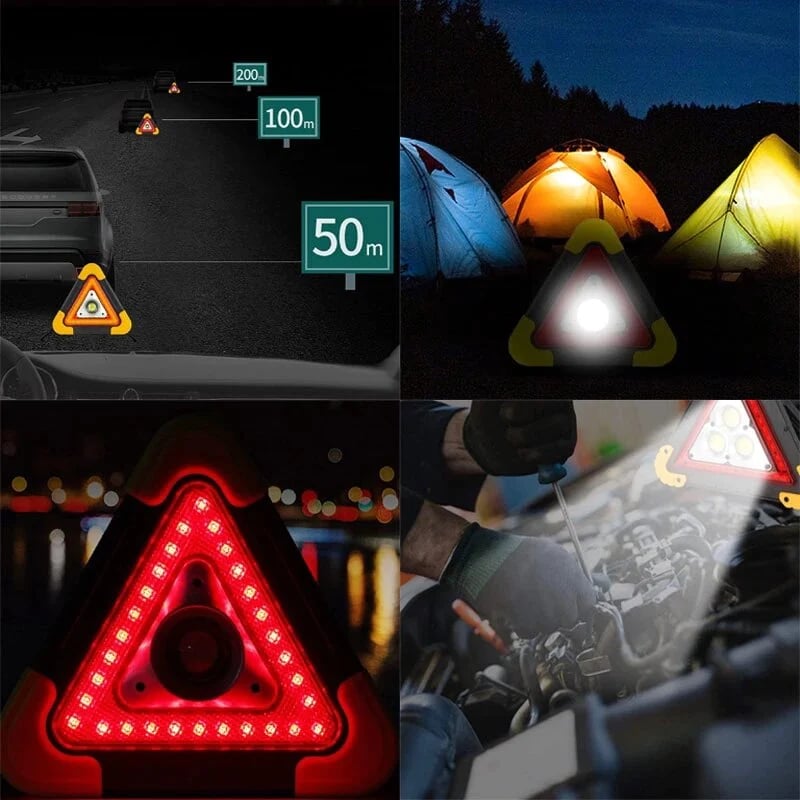 "Solcellsdriven nödsignallampa i robust ABS med USB-laddare, hög ljusstyrka och olika ljuslägen för säker resa"