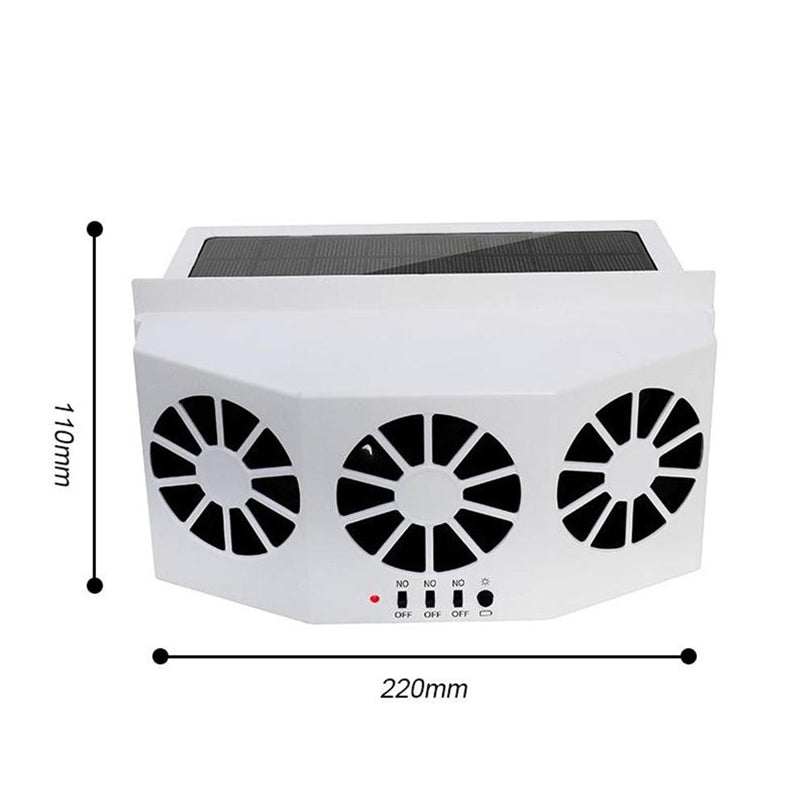 "Soldriven avgasfläkt för fordon, portabel, solcellsdriven, svart och vit design, effektiv ventilation och kylning."