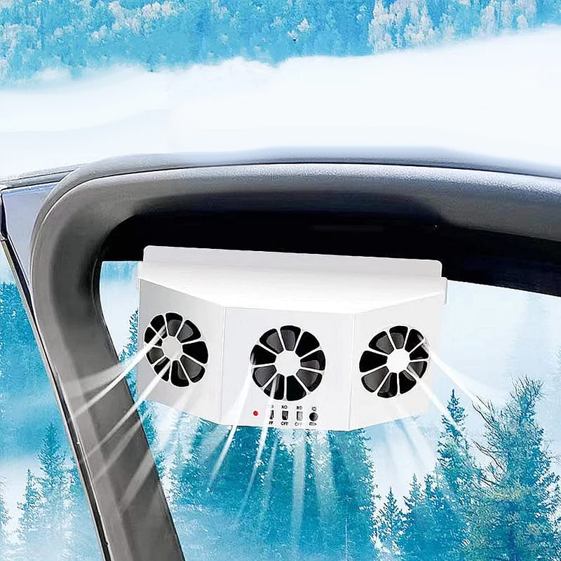 "Soldriven avgasfläkt för fordon, portabel, solcellsdriven, svart och vit design, effektiv ventilation och kylning."