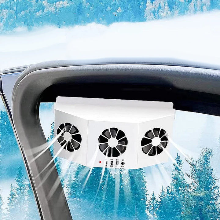 "Soldriven avgasfläkt för fordon, portabel, solcellsdriven, svart och vit design, effektiv ventilation och kylning."