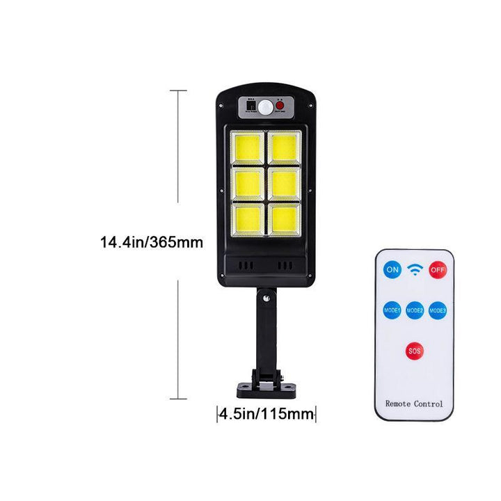 "Solvarm LED-utomhuslampa med rörelsesensor, väggmonterad, väderbeständig, för trädgårds- och verksamhetsbelysning."
