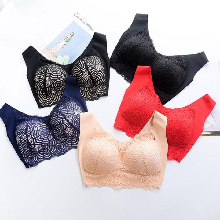 "Sömlös spets BH för kvinnor, elegant design med bekväm passform och bystlyft. Perfekt för daglig stil och komfort."