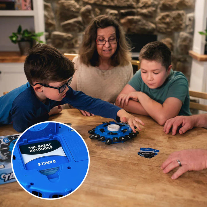 "Spännande Tapple ordspel för familjer, lättspelat och bärbart, med timer och bokstavsblockerande mekanism."