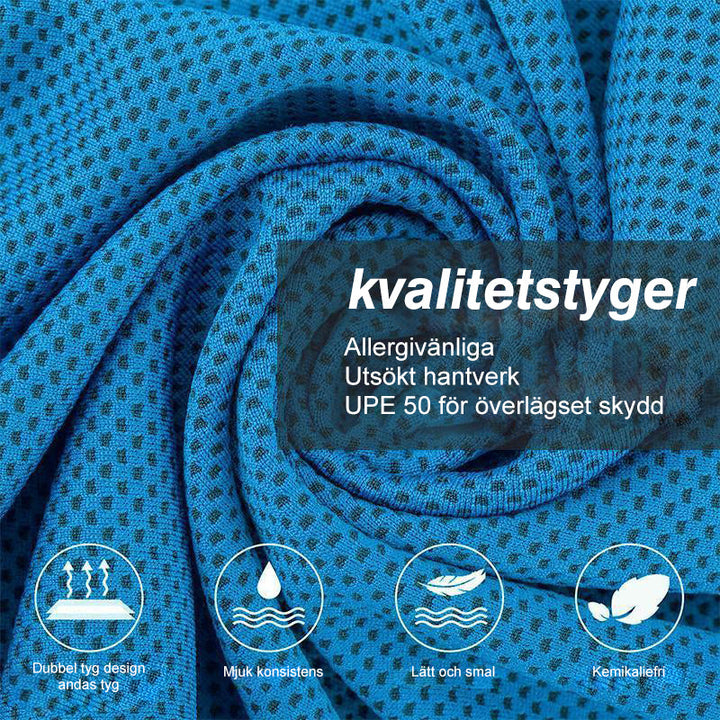 "Sportkylhandduk unisex i fiberväv grå, blå, grön, ros röd för träning och avkoppling. Mått: 30x90 cm, vikt: 51 g."