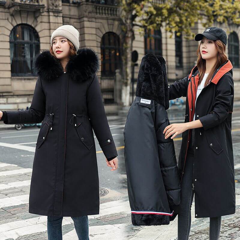 Dam Vinterjacka - Parka med Pälskrage och Termiskt Foder