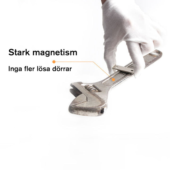 "Stansfri, ultratunn magnetisk dörrstängare i rostfritt stål för enkel och säker stängning av dörrar och lådor hemma."