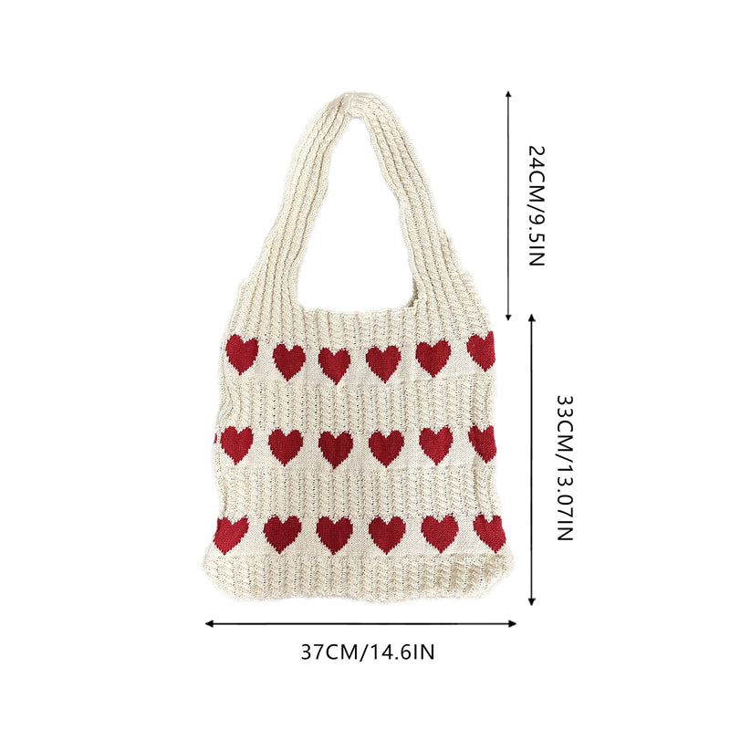 "Stickad kärlek tygkasse i vintage Hobo-stil för damer, beige färg, mjukt akrylfiber och polyester, trendig accessoar."