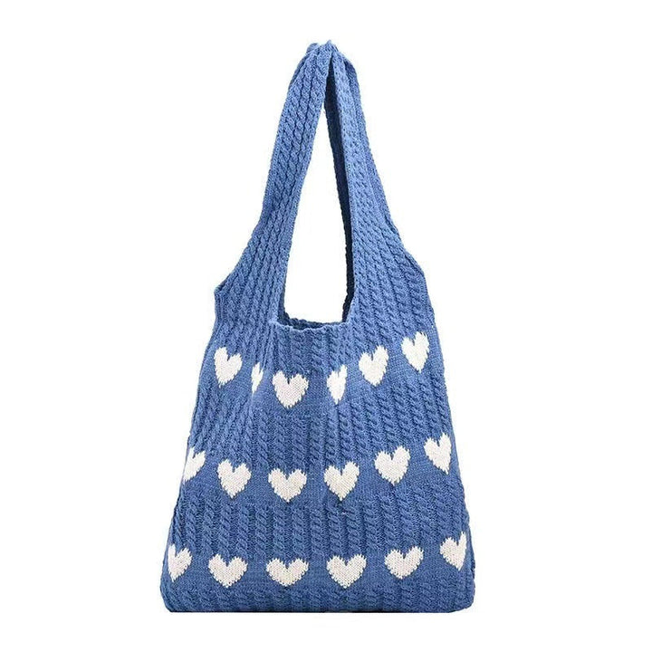 "Stickad kärlek tygkasse i vintage Hobo-stil för damer, beige färg, mjukt akrylfiber och polyester, trendig accessoar."